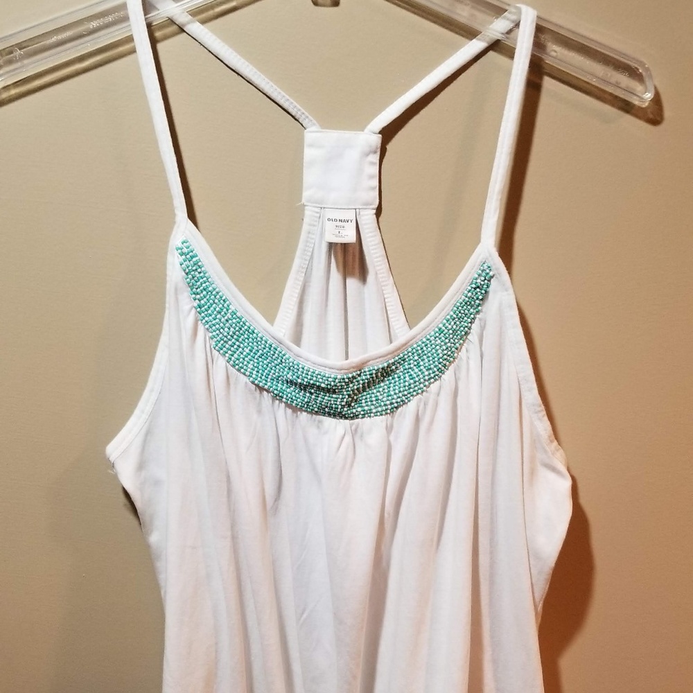 Racerback White Tank with Beading